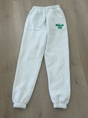 White Fox Light Gray Sweatpants Joggers Green Logo XXS